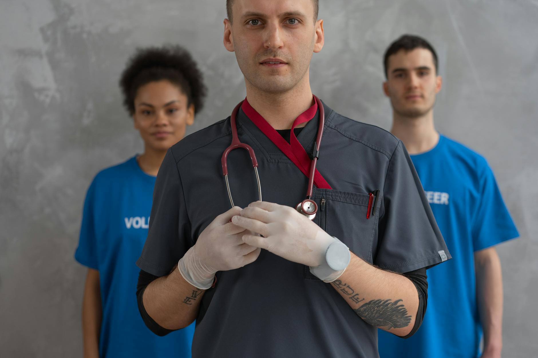 man in blue scrub suit